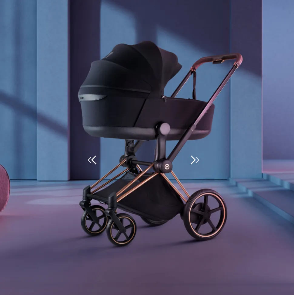 Poussette électrique e-priam 3 peach pink châssis chrome