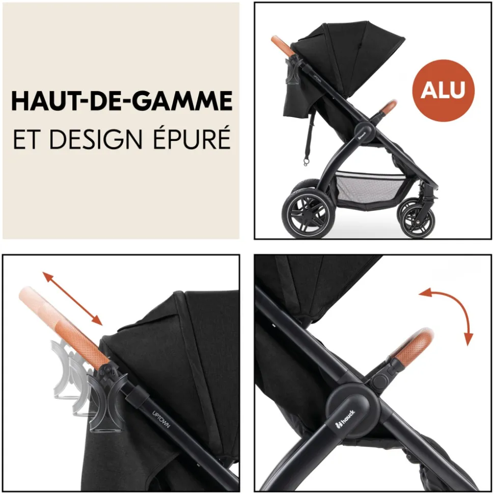 Poussette 4 roues uptown black melange black