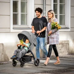 Poussette 4 roues uptown black melange grey