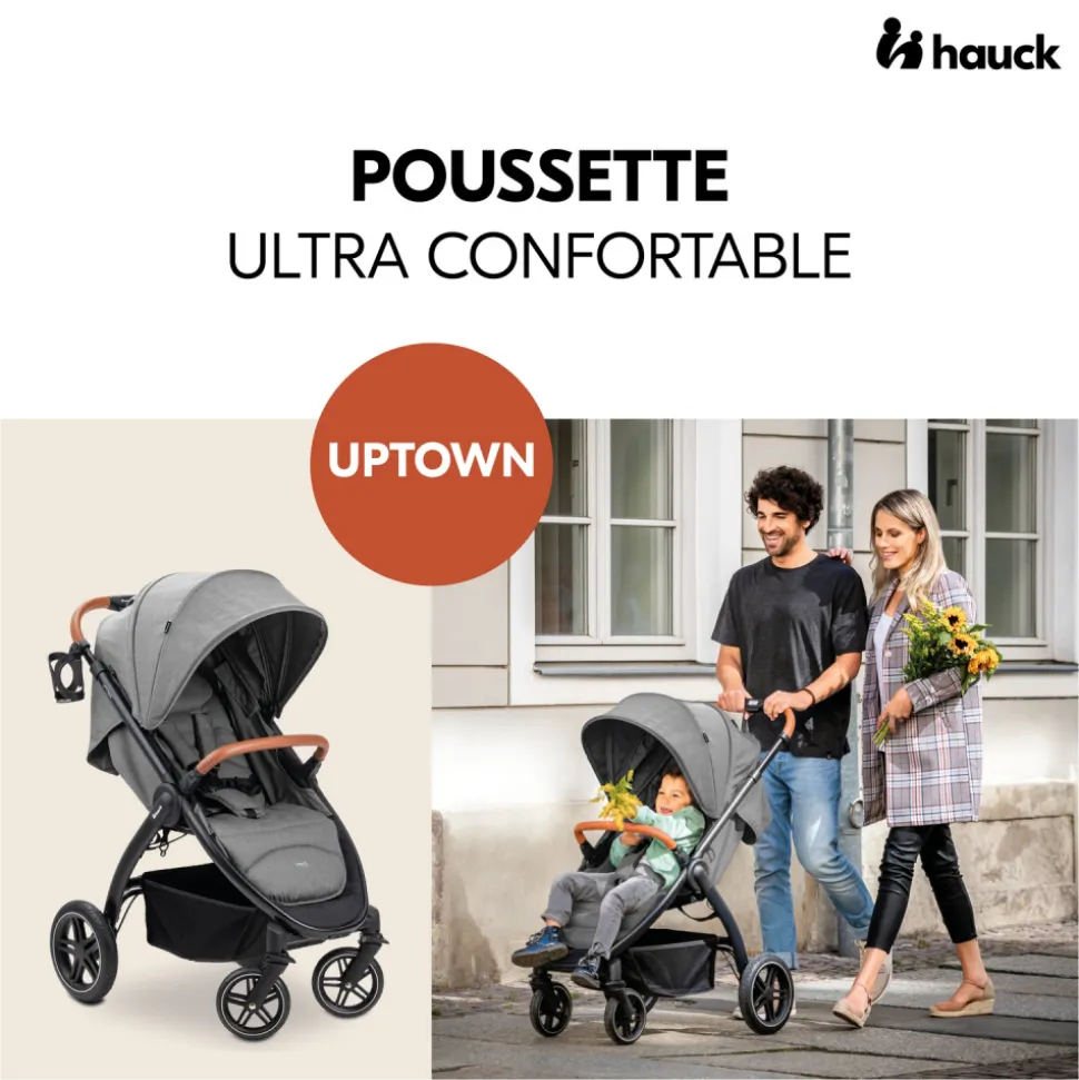 Poussette 4 roues uptown black melange grey