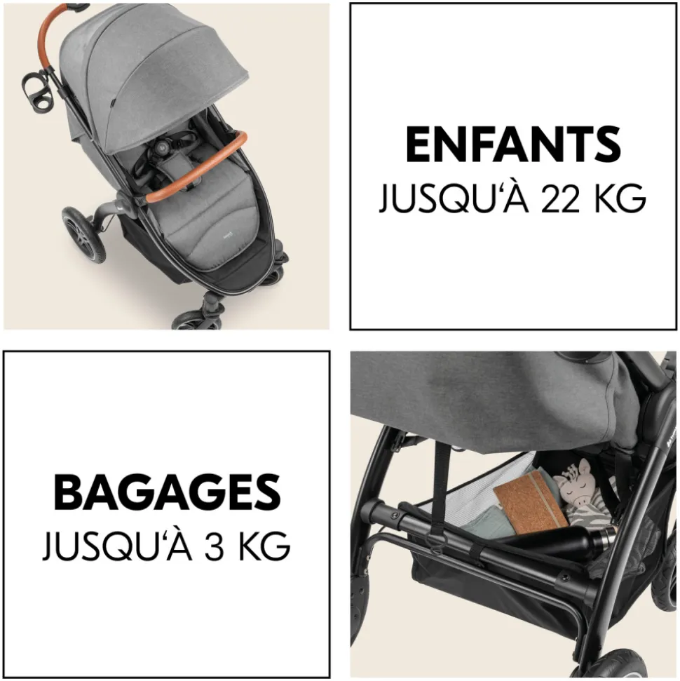 Poussette 4 roues uptown black melange grey