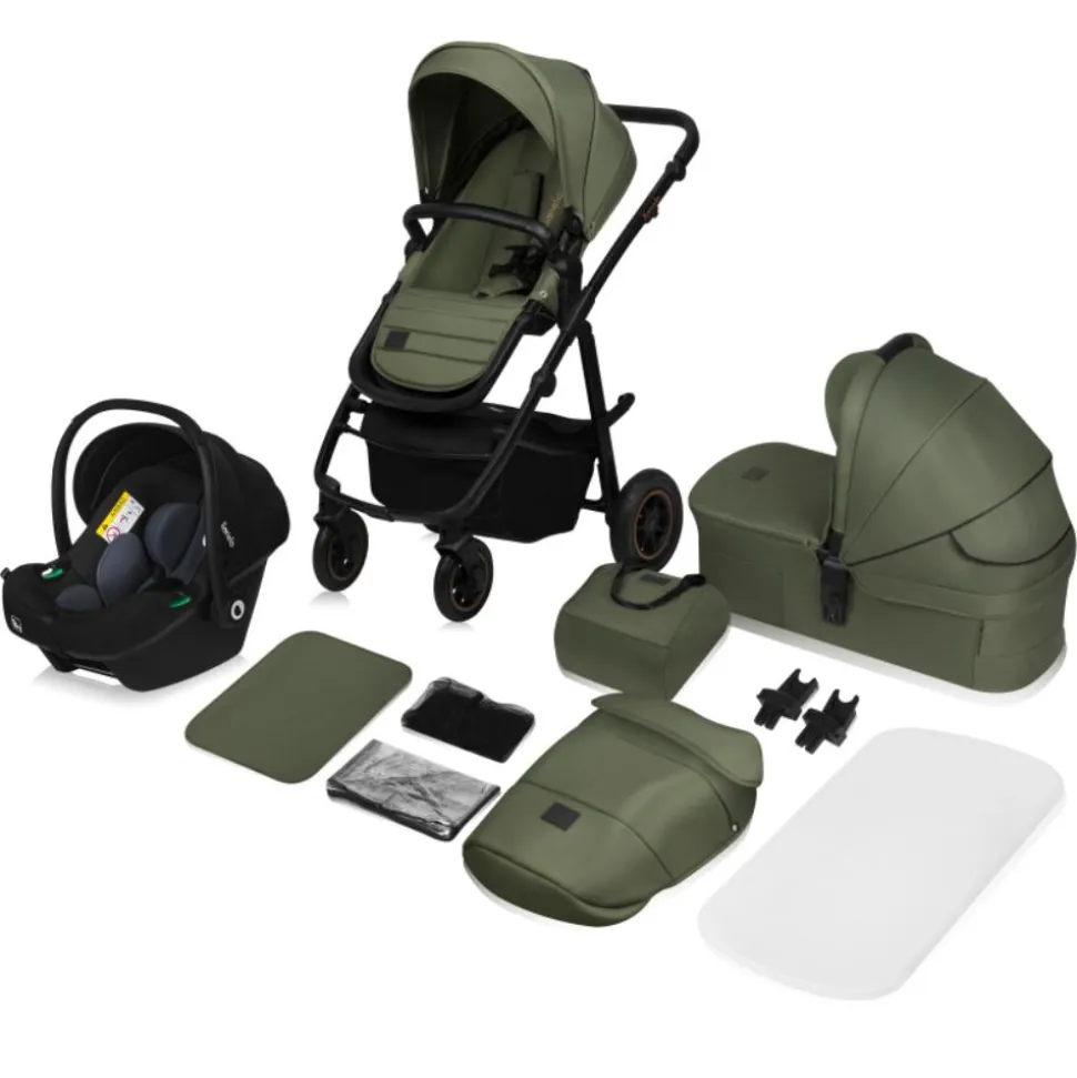 Poussette trio amber + nacelle + coque green forest