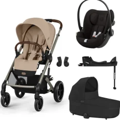 Poussette trio balios s lux 3 almond beige + siège auto cloud g i-size + nacelle + base g3