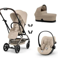 Poussette trio eezy s twist+ 2 pivotante almond beige avec nacelle cot s et siège auto cloud g3 i-size tissu plus