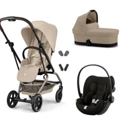 Poussette trio eezy s twist+ 2 pivotante almond beige avec nacelle cot s et siège auto cloud g i-size