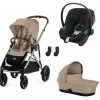 Poussette trio gazelle s almond beige + siège auto aton b2 i-size + nacelle s