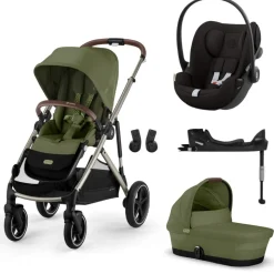 Poussette trio gazelle s moss green + siège auto cloud g i-size + nacelle s + base g