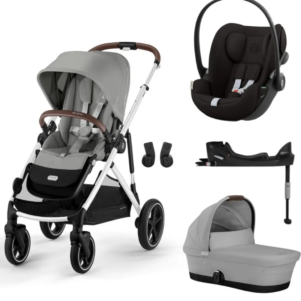 Poussette trio gazelle s stone grey + siège auto cloud g i-size + nacelle s + base g