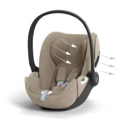 Poussette trio melio carbon 6 almond beige avec siège auto cloud t i-size tissu plus et nacelle