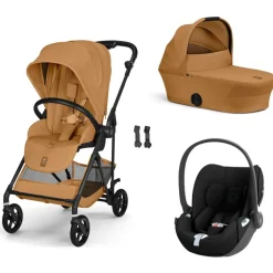 Poussette trio melio carbon 6 cinnamon yellow avec siège auto cloud t i-size et nacelle
