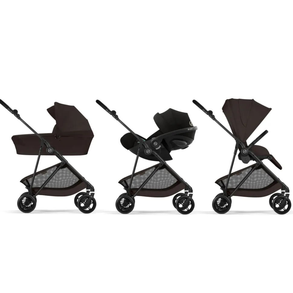 Poussette trio melio carbon 6 chocolate brown avec siège auto cloud t i-size et nacelle