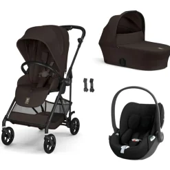 Poussette trio melio carbon 6 chocolate brown avec siège auto cloud t i-size et nacelle