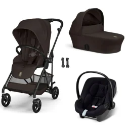 Poussette trio melio carbon 6 chocolate brown avec siège auto aton b2 i-size et nacelle