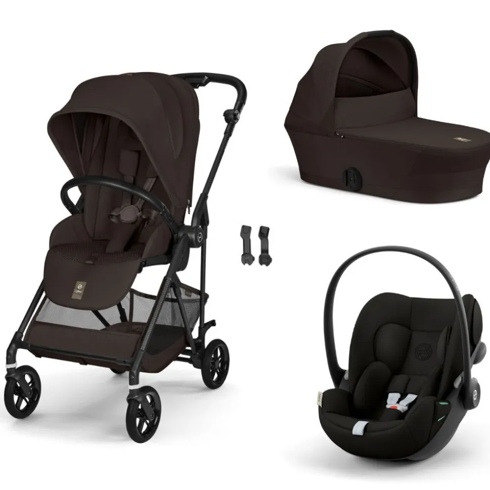 Poussette trio melio carbon 6 chocolate brown avec siège auto cloud g i-size et nacelle