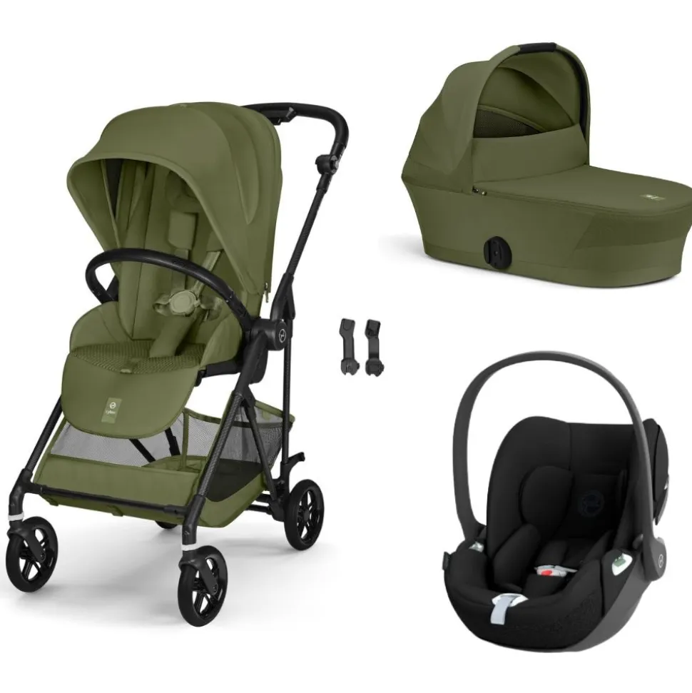 Poussette trio melio carbon 6 moss green avec siège auto cloud t i-size et nacelle