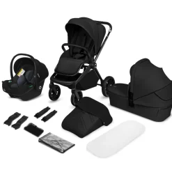 Poussette trio mika plus + nacelle + siège auto astrid black onyx