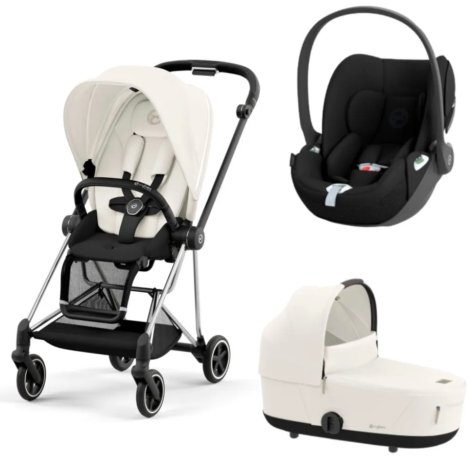 Poussette trio mios 3 off white châssis chrome black + cloud t i-size + nacelle luxe