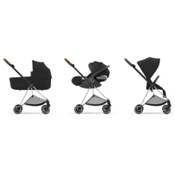 Poussette trio mios 3 peach pink châssis chrome brown + cloud t i-size + nacelle luxe