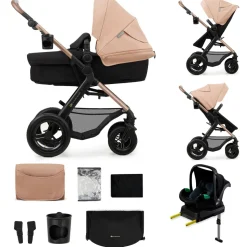 Poussette trio moov 2 air wheels avec base sand beige