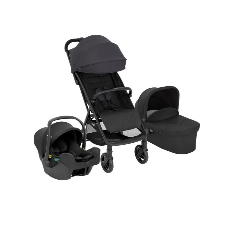 Poussette trio myavo + siège auto snuglite + nacelle charcoal
