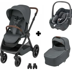 Poussette trio oxford + siège auto pebble 360 + nacelle sense twillic graphite