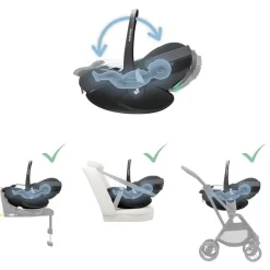Poussette trio oxford + siège auto pebble 360 pro 2 + nacelle sense twillic black