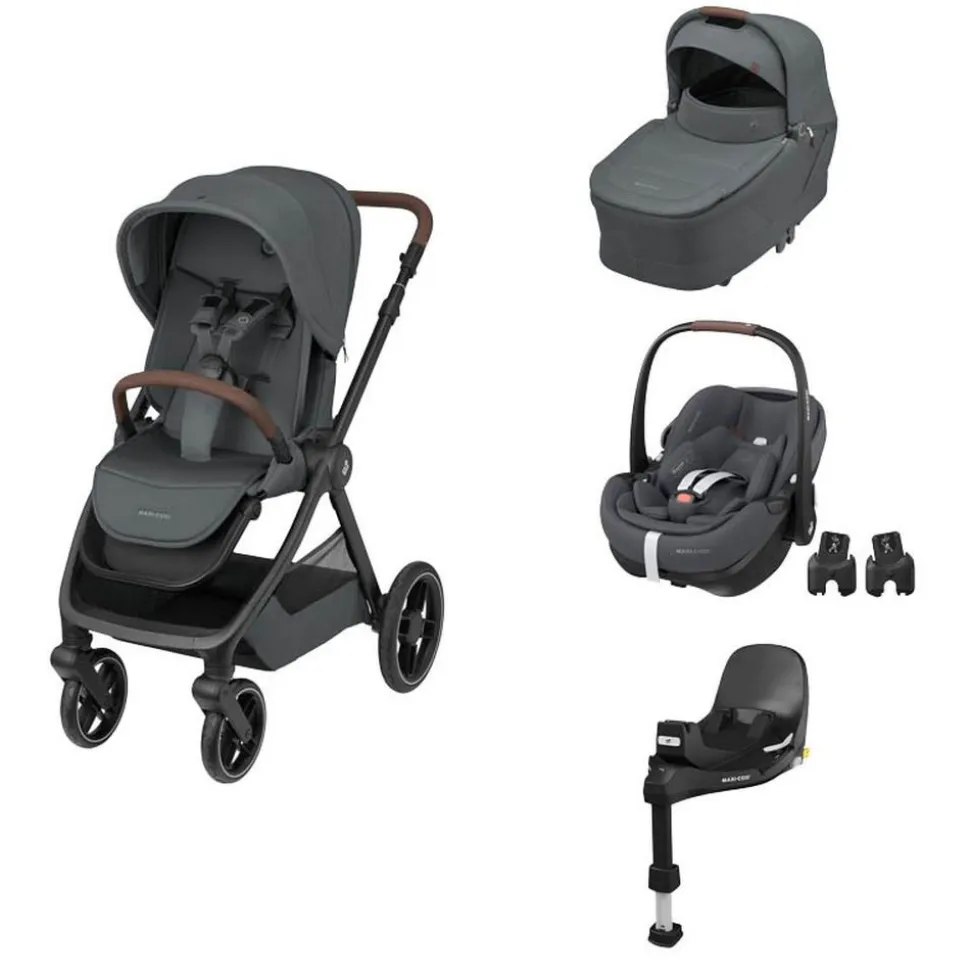 Poussette trio oxford + siège auto pebble 360 pro 2 + nacelle sense twillic graphite + base familyfix 360 pro