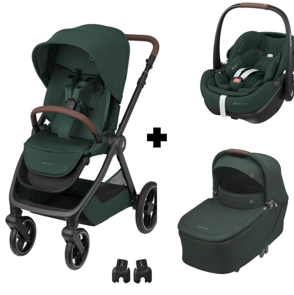 Poussette trio oxford + siège auto pebble 360 pro 2 + nacelle sense twillic green