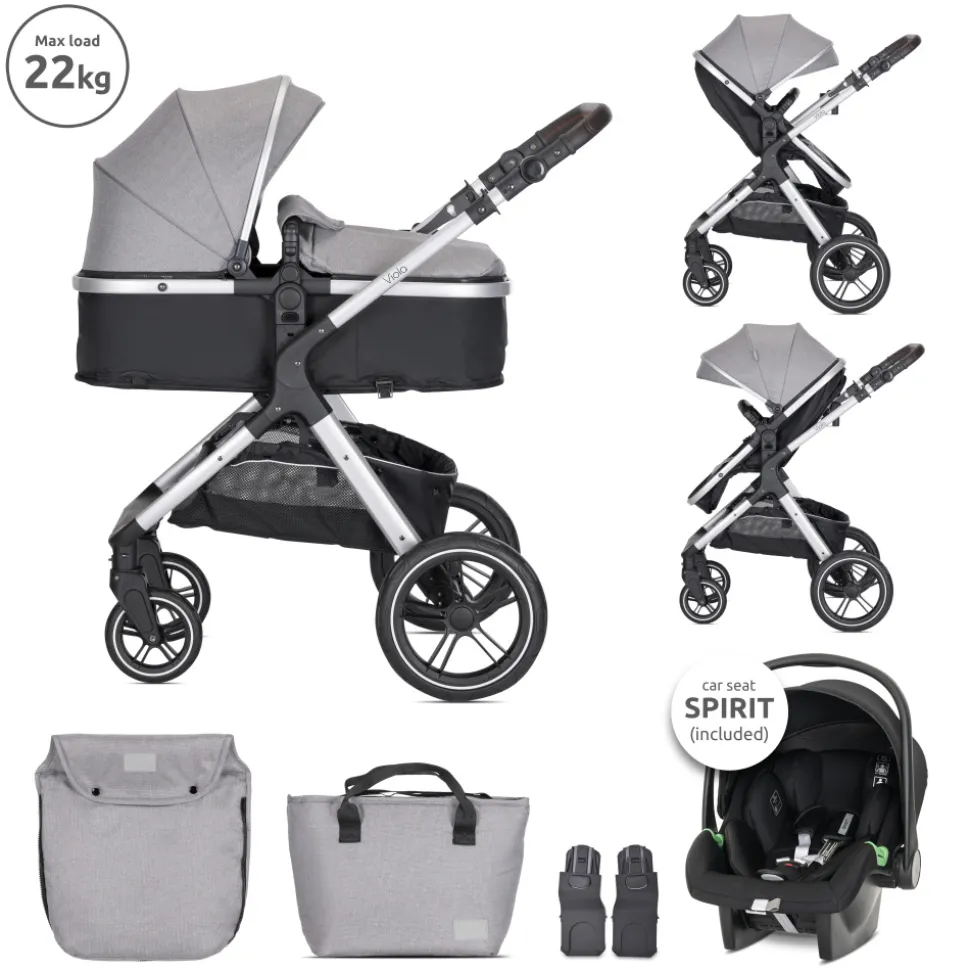 Poussette trio viola gris avec siège auto spirit