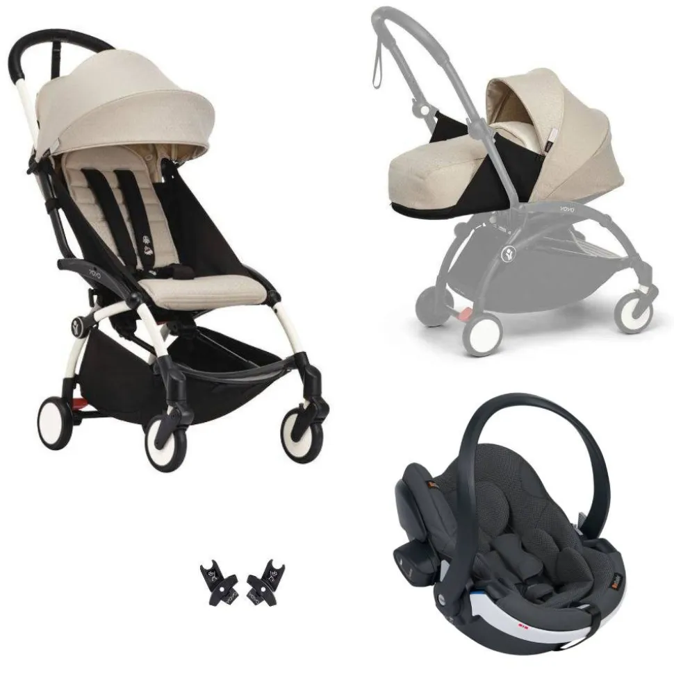 Poussette trio yoyo 3 - châssis blanc pack 0+ & 6+ bonpoint + siège auto izi go modular x2 by besafe