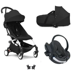 Poussette trio yoyo 3 - châssis blanc pack 6+ siège auto izi go modular x2 by besafe + nacelle noir