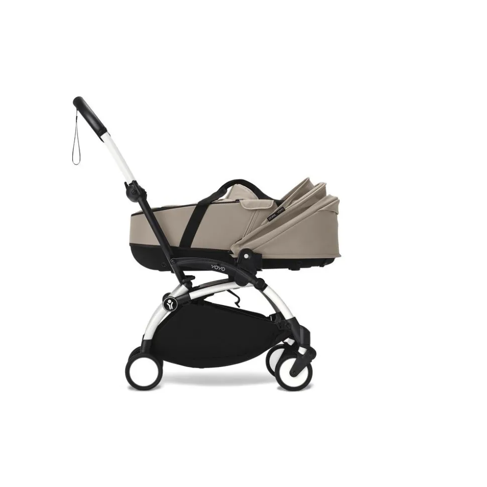 Poussette trio yoyo 3 - châssis blanc pack 6+ siège auto izi go modular x2 by besafe + nacelle taupe