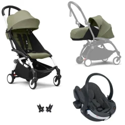 Poussette trio yoyo 3 - châssis blanc pack 0+ & 6+ olive + siège auto izi go modular x2 by besafe
