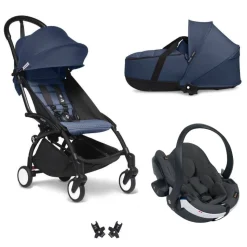 Poussette trio yoyo 3 - châssis noir pack 6+ siège auto izi go modular x2 by besafe + nacelle bleu air france