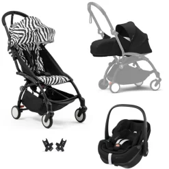 Poussette trio yoyo 3 pack 0+ & 6+ et siège auto pebble 360 pro² black - châssis noir - zebra / noir