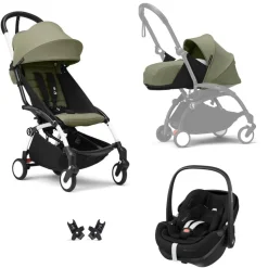 Poussette trio yoyo 3 pack 0+ & 6+ et siège auto aton b2 black - châssis noir - bleu air france