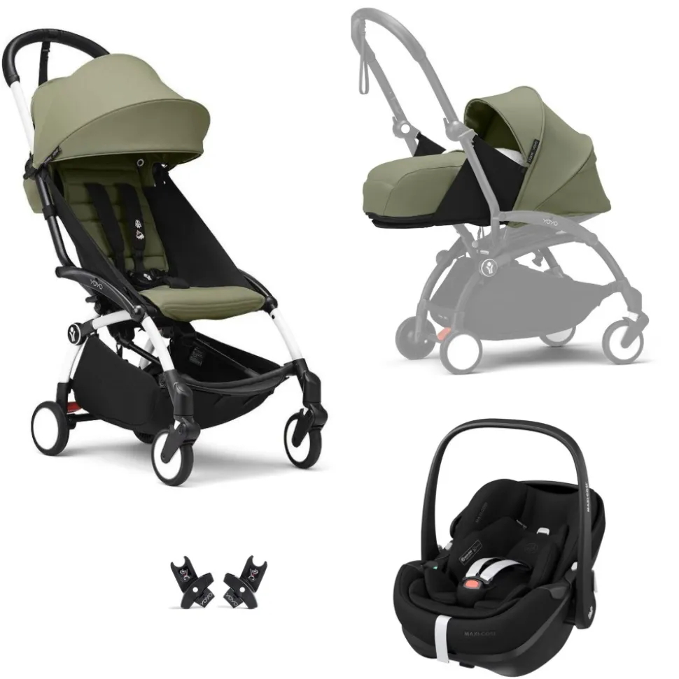 Poussette trio yoyo 3 pack 0+ & 6+ et siège auto aton b2 black - châssis noir - bleu air france