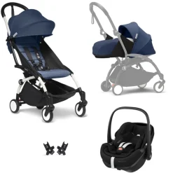 Poussette trio yoyo 3 pack 0+ & 6+ et siège auto aton b2 black - châssis blanc - noir