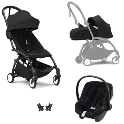 Poussette trio yoyo 3 pack 0+ & 6+ et siège auto aton b2 black - châssis noir - noir