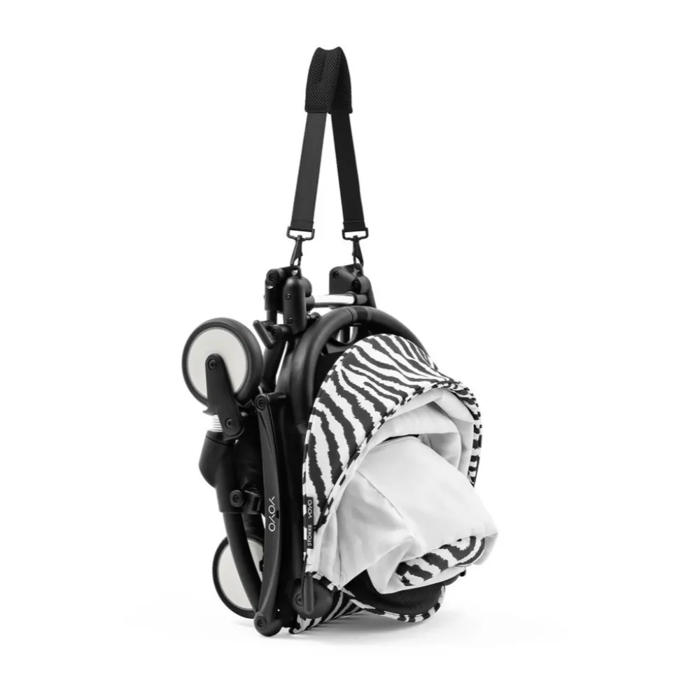 Poussette trio yoyo 3 pack 6+ et siège auto aton b2 black + nacelle yoyo - chassis noir - zebra / noir