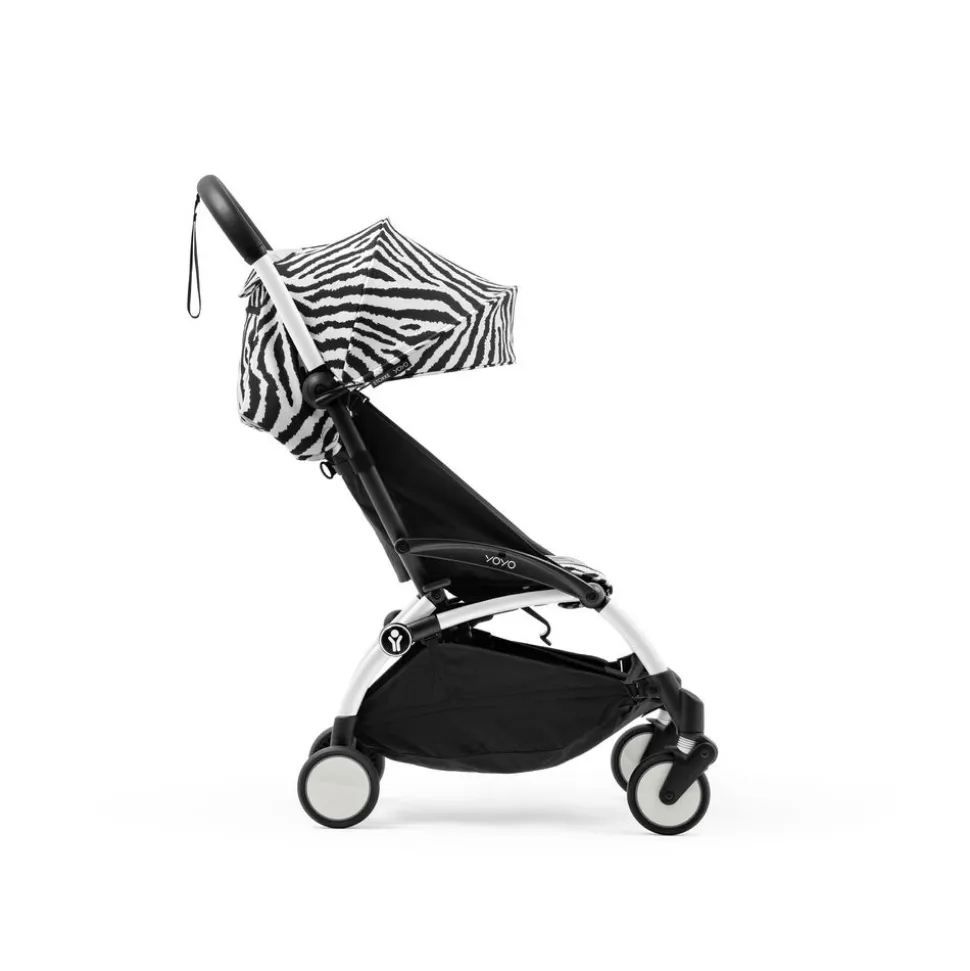 Poussette trio yoyo 3 pack 6+ et siège auto cloud g3 black + nacelle yoyo - chassis blanc - zebra / noir