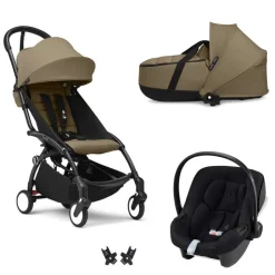 Poussette trio yoyo 3 pack 6+ et siège auto cloud g3 black + nacelle yoyo - chassis noir - taupe