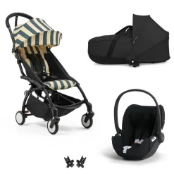 Poussette trio yoyo 3 pack 6+ + siège auto cloud t plus black + nacelle yoyo - châssis noir - monaco / noir
