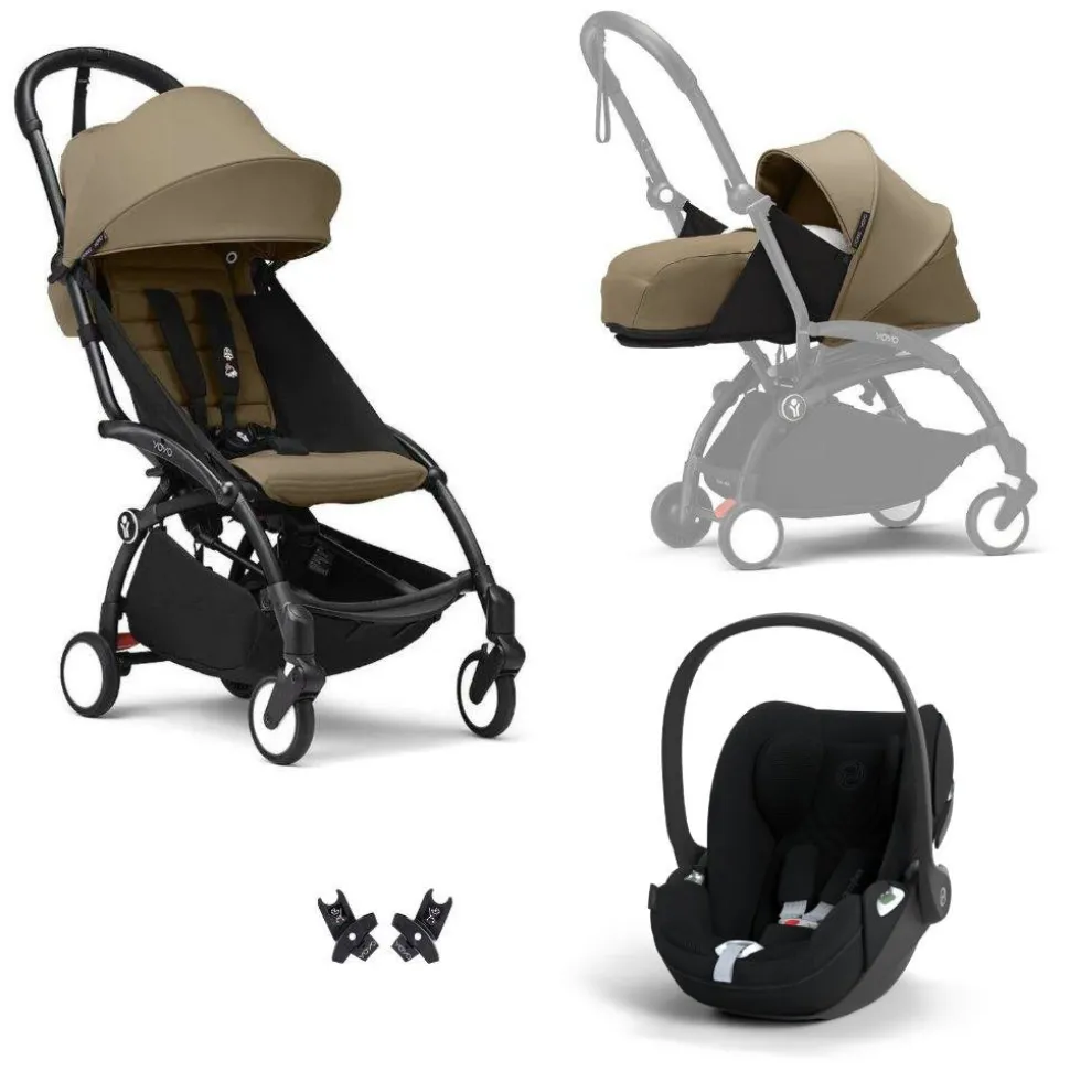 Poussette trio yoyo 3 pack 0+ & 6+ + siège auto cloud t plus black - châssis noir - toffee