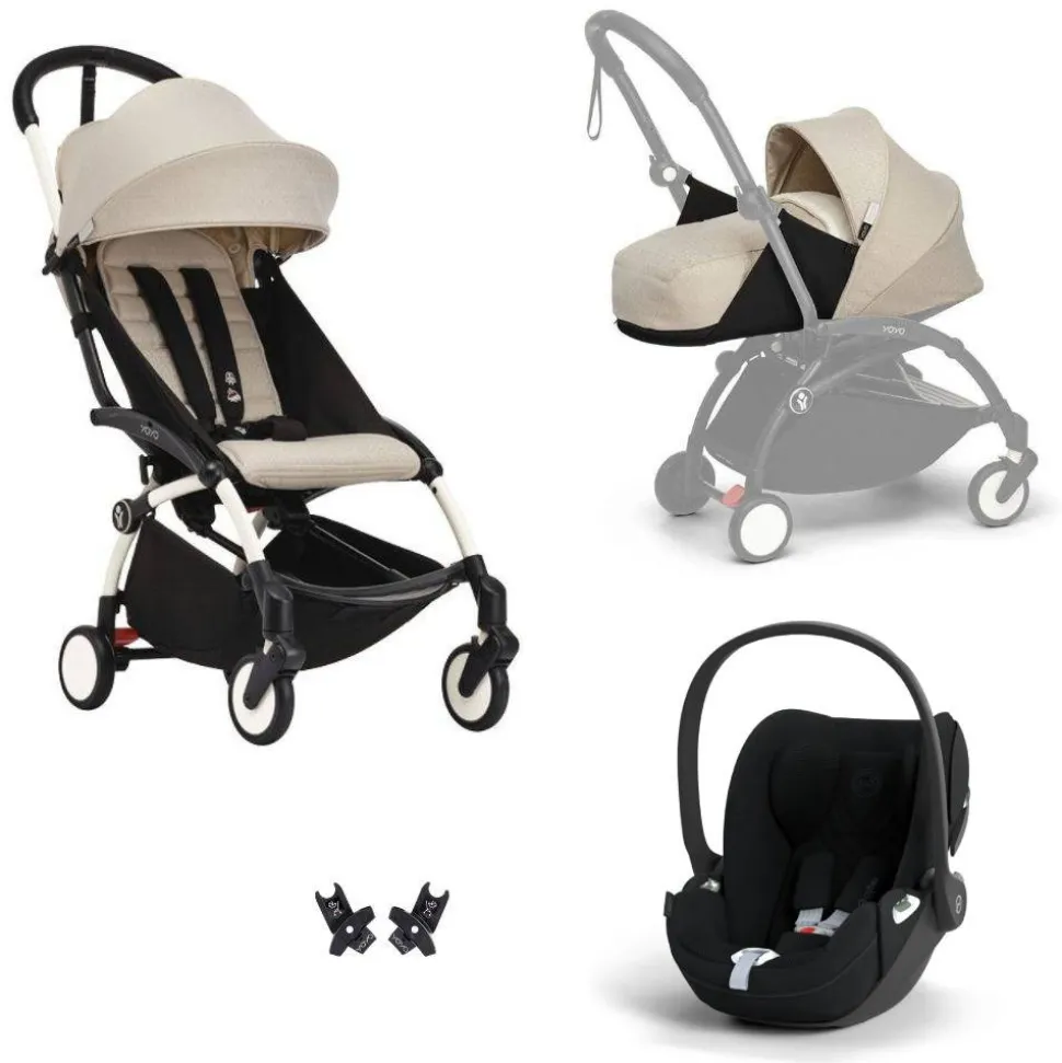 Poussette trio yoyo 3 pack 0+ & 6+ + siège auto cloud t plus black - châssis blanc - bonpoint