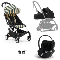Poussette trio yoyo 3 pack 0+ & 6+ + siège auto cloud t plus black - châssis blanc - monaco / noir