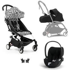Poussette trio yoyo 3 pack 0+ & 6+ + siège auto cloud t plus black - châssis blanc - zebra / noir