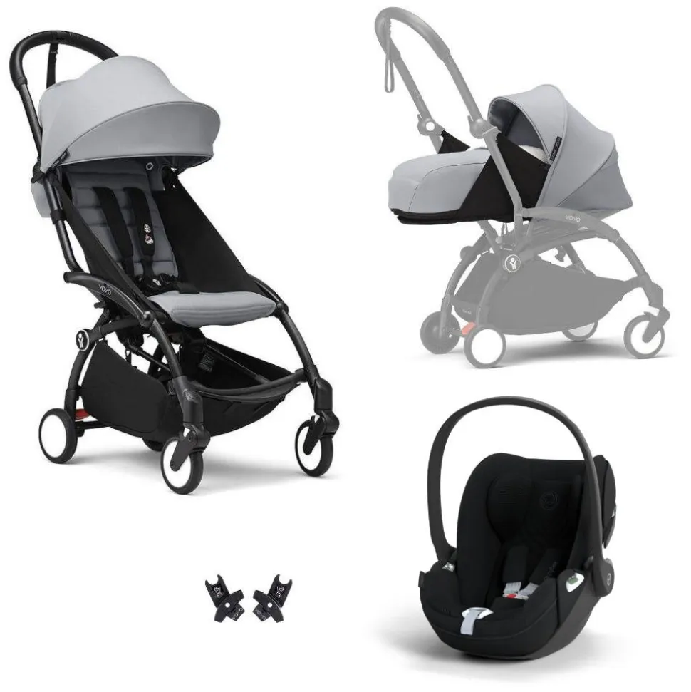 Poussette trio yoyo 3 pack 0+ & 6+ + siège auto cloud t plus black - châssis noir - stone