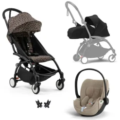 Poussette trio yoyo 3 pack 0+ & 6+ + siège auto cloud t plus beige - châssis noir - léopard / noir