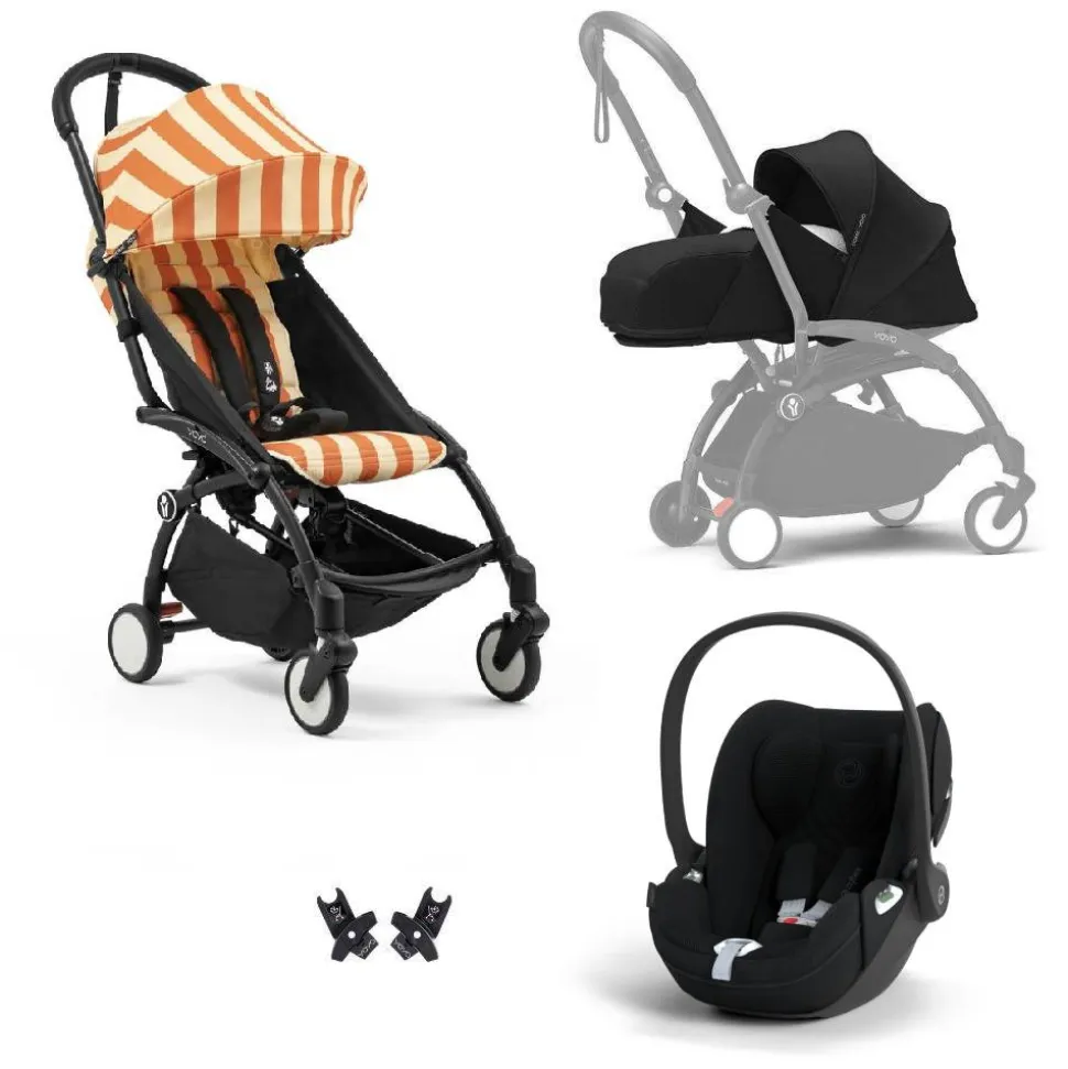 Poussette trio yoyo 3 pack 0+ & 6+ + siège auto cloud t plus black - châssis noir - capri / noir